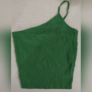 Zara Green Ribbed One-Shoulder Dress